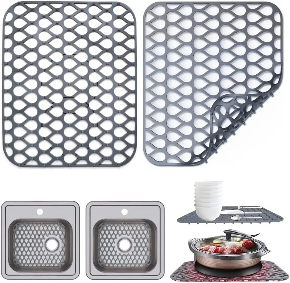 Multifunctional Silicone Sink Mat Insulation Pad Kitchen Drainer Bottom Protection Anti-scratch Slip Anti-splash Filter Mesh