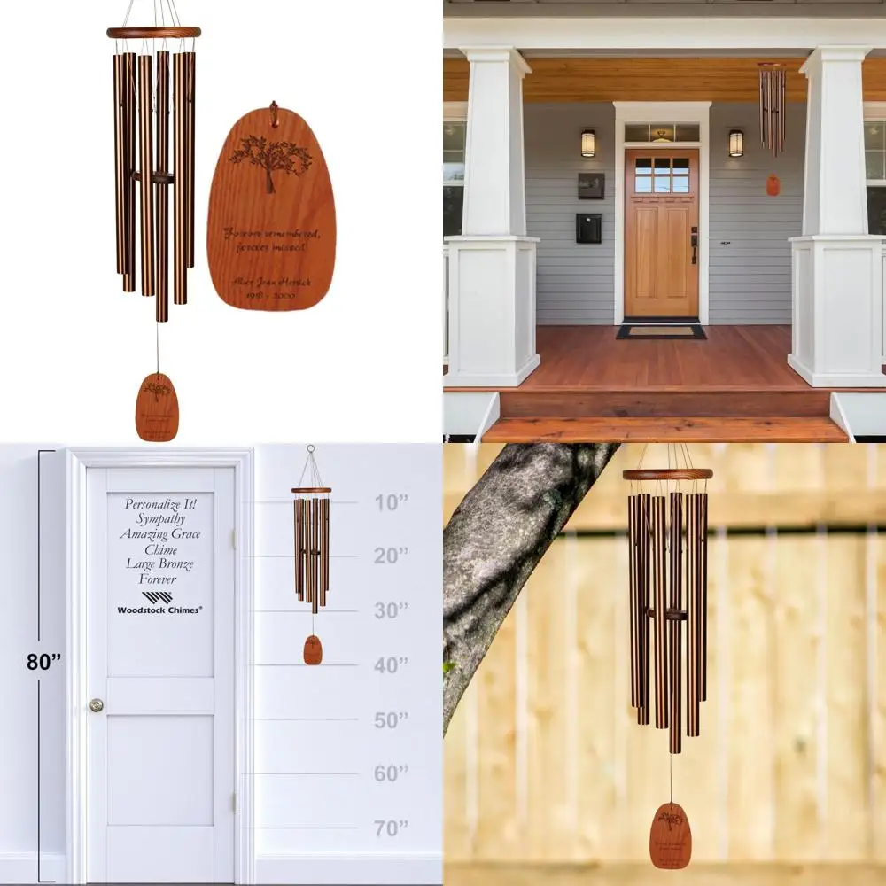 

large 40" bronze memorial wind chime, custom engraved 'amazing grace' for outdoor sympathy tribute