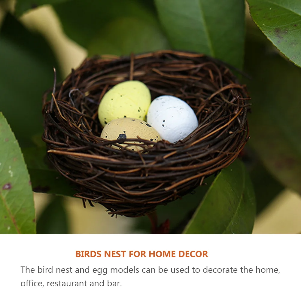 

4Pcs Artificial Bird Nest with Eggs Decor Set for Home Office Bar Indoor Outdoor Decoration Realistic Design Festive Scene