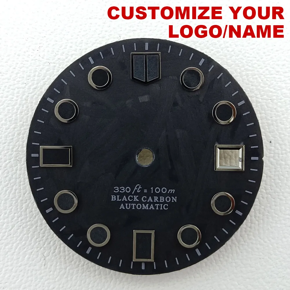 

Мужские часы 28,5 мм, циферблат, подходят для механизмов NH35/NH36/2824/8215, индивидуальный логотип/без логотипа, зеленый светящийся черный циферблат, аксессуары для часов