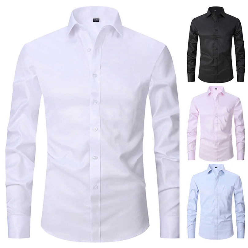 Mens Dress Shirts Men Black White Long Sleeve Cardigan Slim Fit Formal Shirts African Men\'s Shirts Vintage Clothing