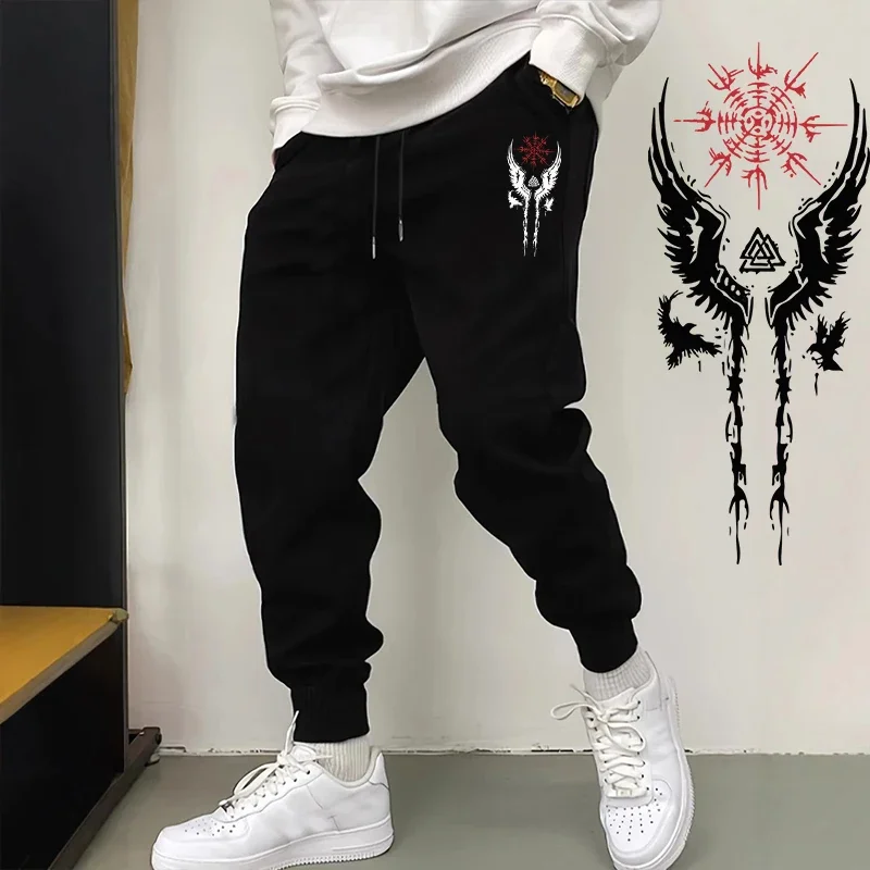 2025 جديد وصول الرجال Sweatpants الغراب القديم طباعة بنطال رياضي الخريف الشتاء الذكور المنزل في الهواء الطلق بنطال رياضي غير رسمي #1