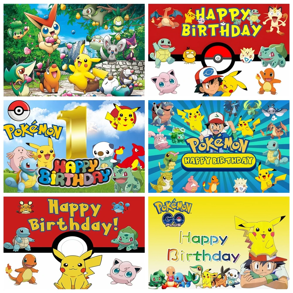 Pokemon Backdrop Cover Kids Birthday Party Decoration Pikachu Baby Shower Custom Photography Background Photo Banner Props