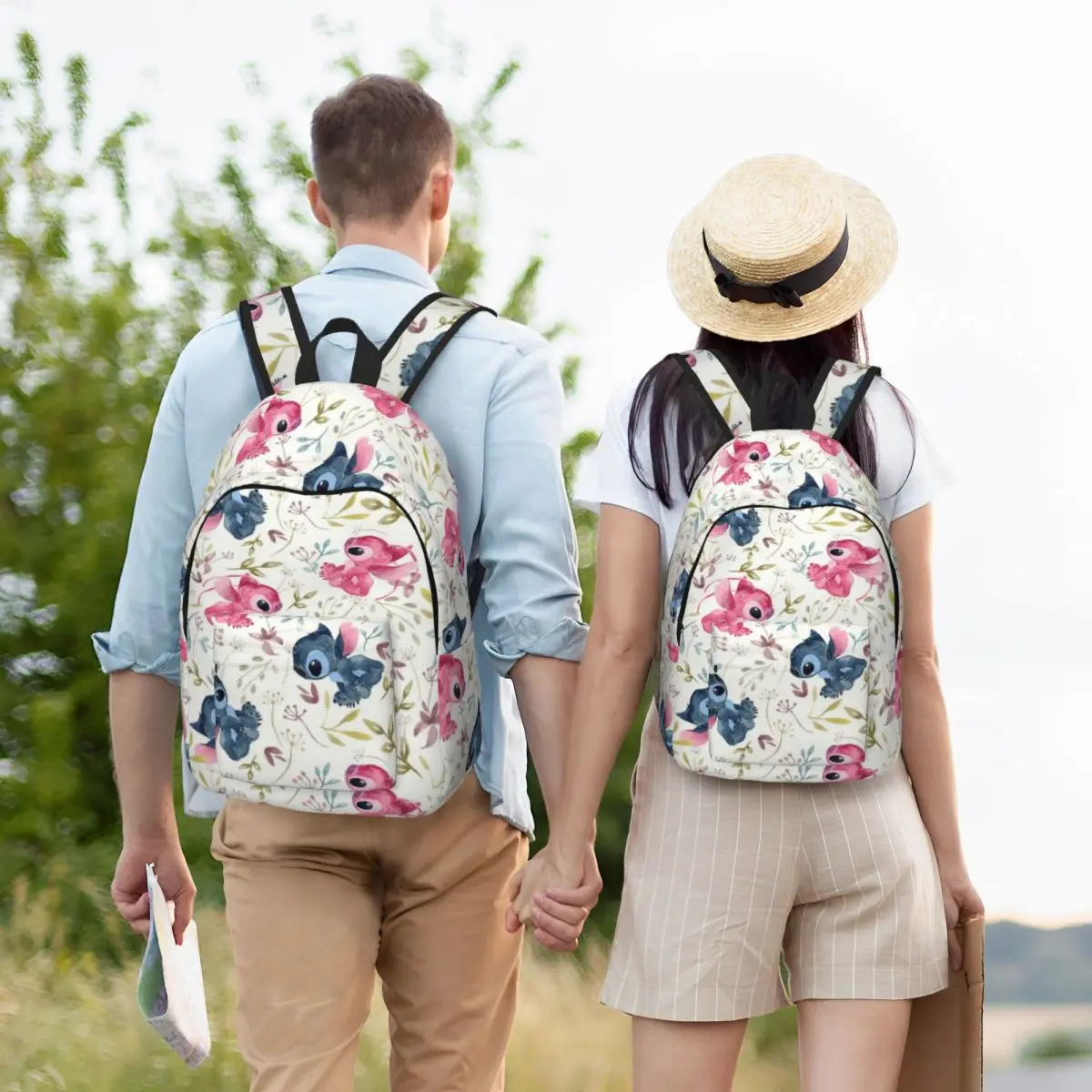 Mochila de lona personalizada para hombre y mujer, morral de viaje con estampado de flores de Ángel, dibujos animados, ideal para ordenador portátil