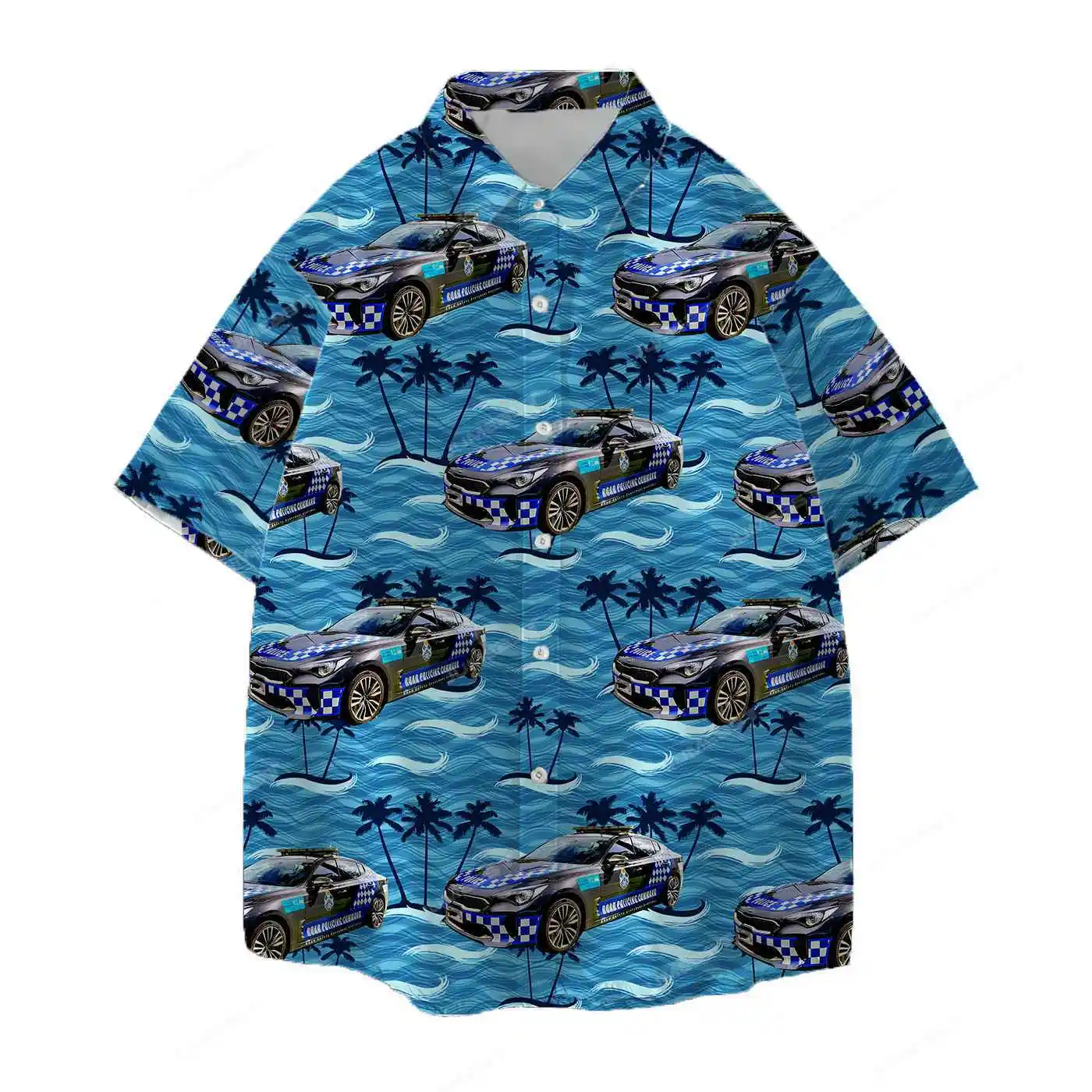 Jumeast International Police Day Car Men Hawaiian Shirt Palm Tree Graphic Aloha Shirts Oversize Beach Blouse Youth Clothing Tops