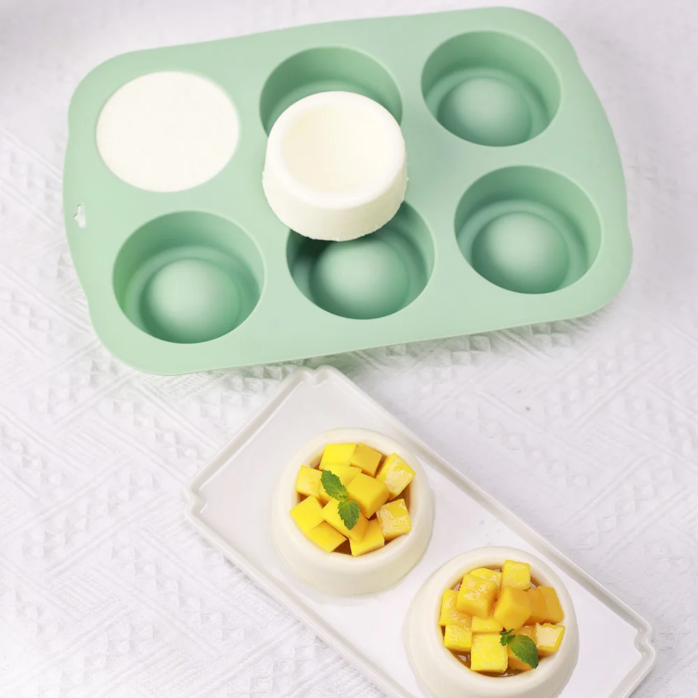 

6-Cavity Pudding Mousse Silicone Mold Easy Release Sandwich Mousse Baking Mold Round Hollow Mousse DIY Baking Mold