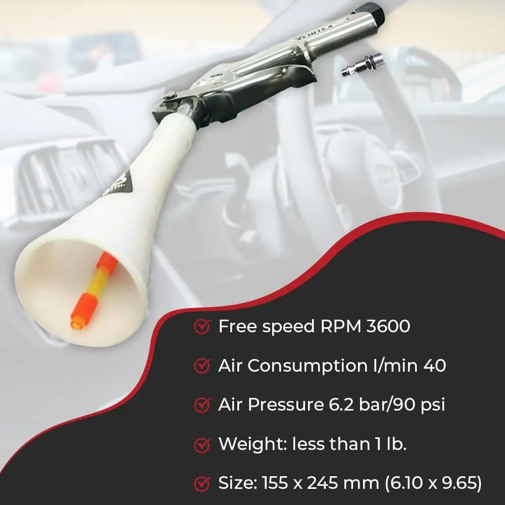 Pistola de limpeza de ar Vortex II - Ferramenta profissional de detalhamento automático para limpeza profunda de interiores e externos com com compressor
