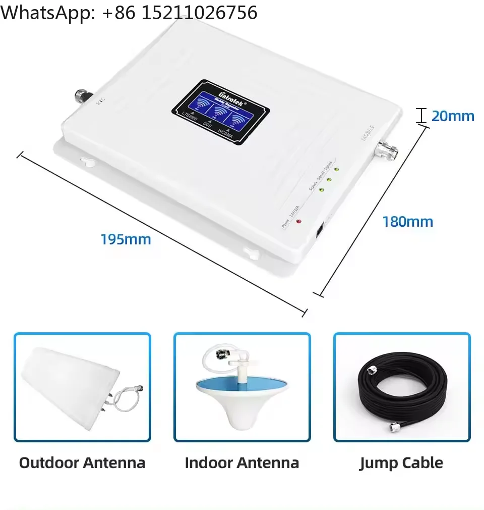 3 Band 900 1800 2100 MHz Mobile Network GSM 3G 4G Signal Booster Repeater 65dB Gain 20dBm Output Power for Office