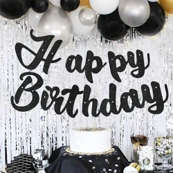 Happy Birthday Banner, Black/Gold/Silver/Purple/Rose Gold Birthday Banner, Birthday Party Background Decoration Supplies