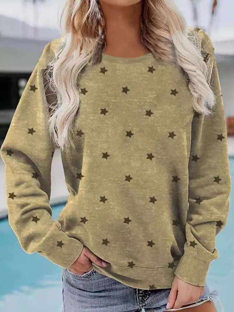 

2024 New Printing T-shirts Lady Long Sleeve Round Neck Tee Casual Fashion Elegant Commuting Female's Pullover Tops Spring Autumn