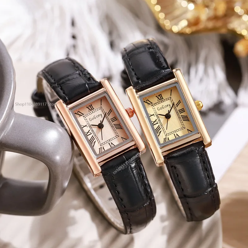

Новая мода, элегантный дизайн, прямоугольный циферблат, устойчивый кожаный кварцевый механизм, деловой подарок, женские аналоговые наручные часы