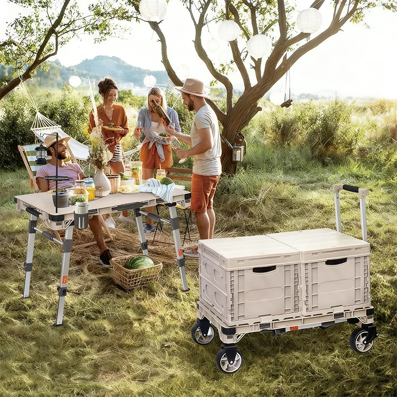 

3-in-1 Multi-Purpose Camping Table Portable Outdoor Picnic Table Utility Cart Wagon with 5.4" Wheels