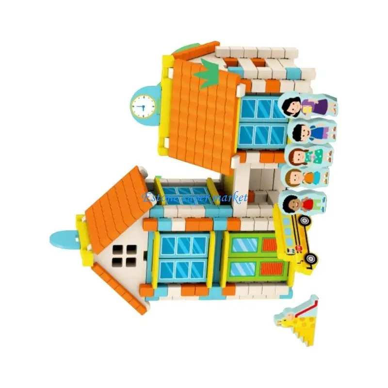 Conjunto blocos portáteis 090B com armazenamento para diversão educacional, fazenda, hospital escolar