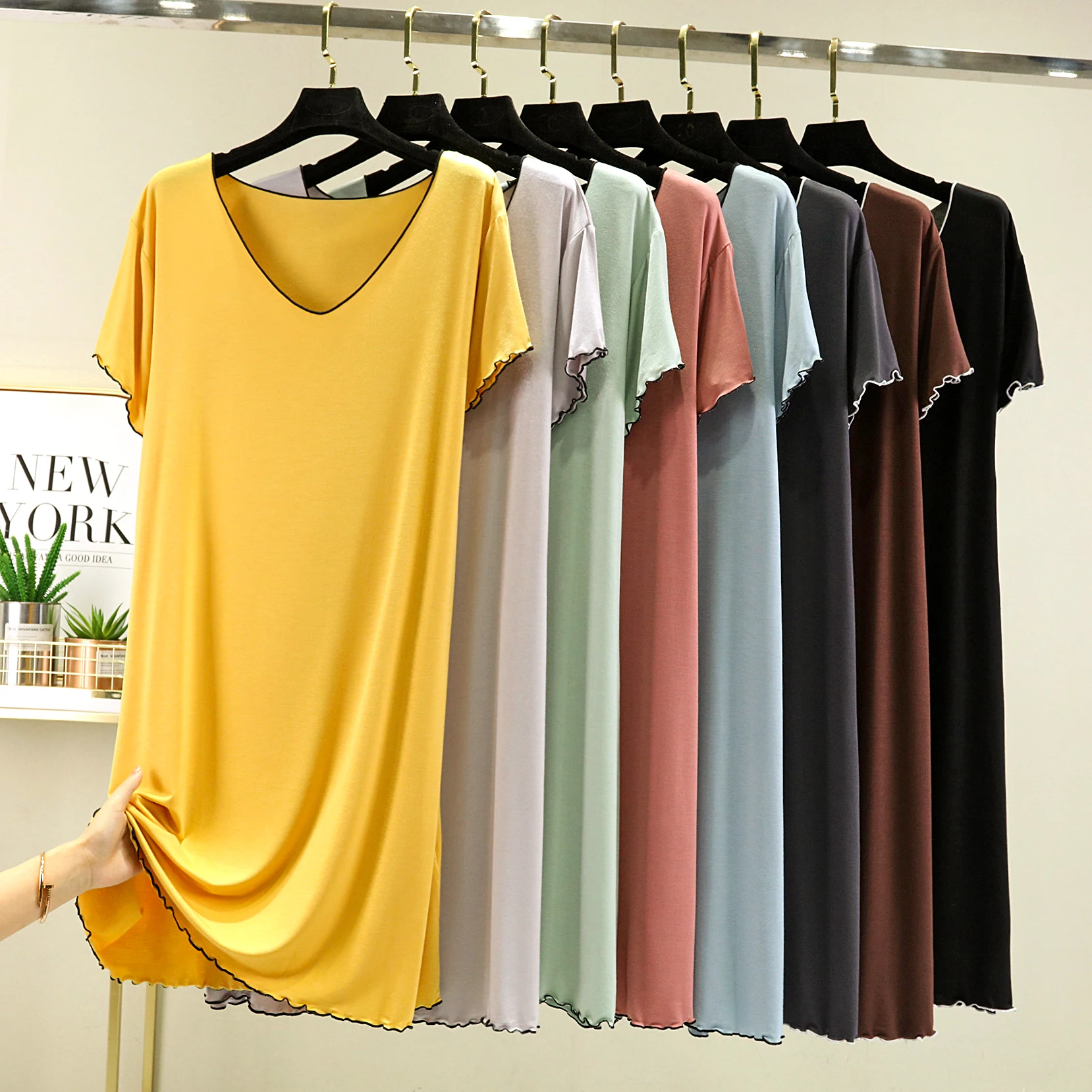 

Modal ort Sve V-Ne Dr женская летняя свободная утягивающая повседневная тонкая до колена Dr домашняя одежда удобная дышащая