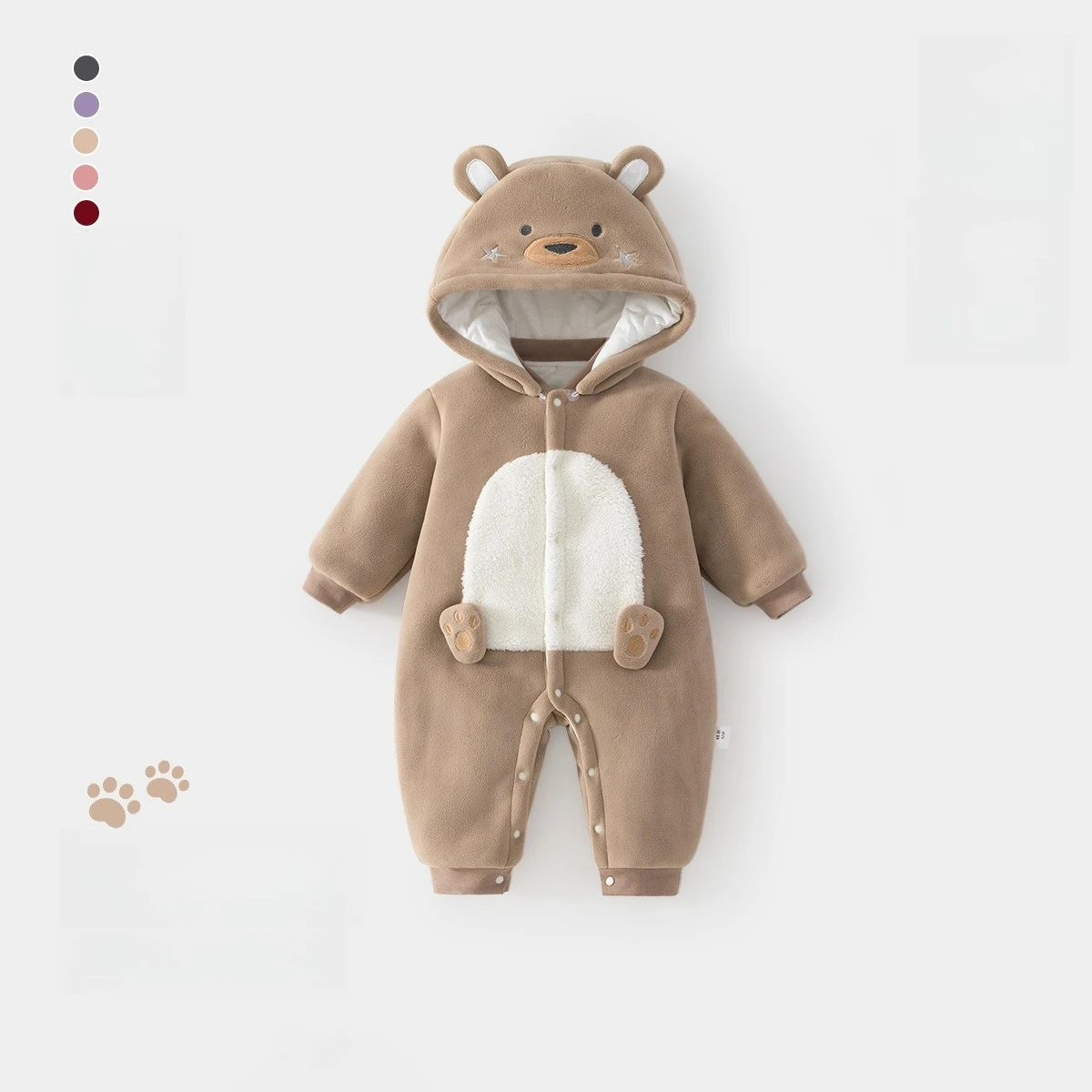 2026 Baby Autumn and Winter Jumpsuit Cartoon Hooded Jumpsuit Flannel Newborn Baby Outdoor Outfit