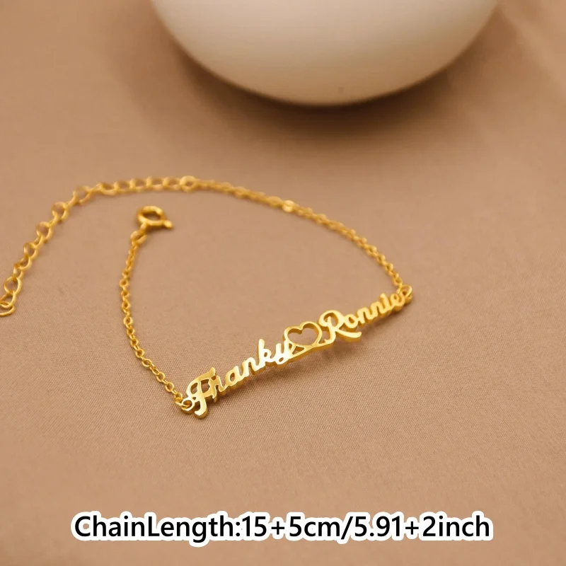 Custom Stainless Steel Bracelet with Two Names – Heart-Shaped Couples' Name Bracelet – Valentine's Day & Christmas Gift - view 3