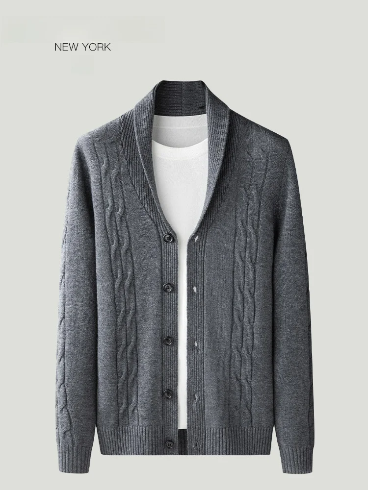 

Мужской шерстяной вязаный свитер-пальто, повседневная верхняя одежда, теплая, осенне-зимняя, с круглым воротом, с различными узорами и вырезами