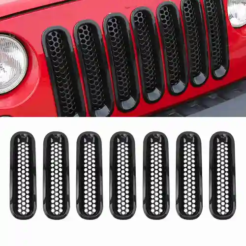 Imagen 1 del producto Rejilla de parachoques delantero de coche, accesorio de color negro, 7 piezas, para Jeep Wrangler JK 2007-2017