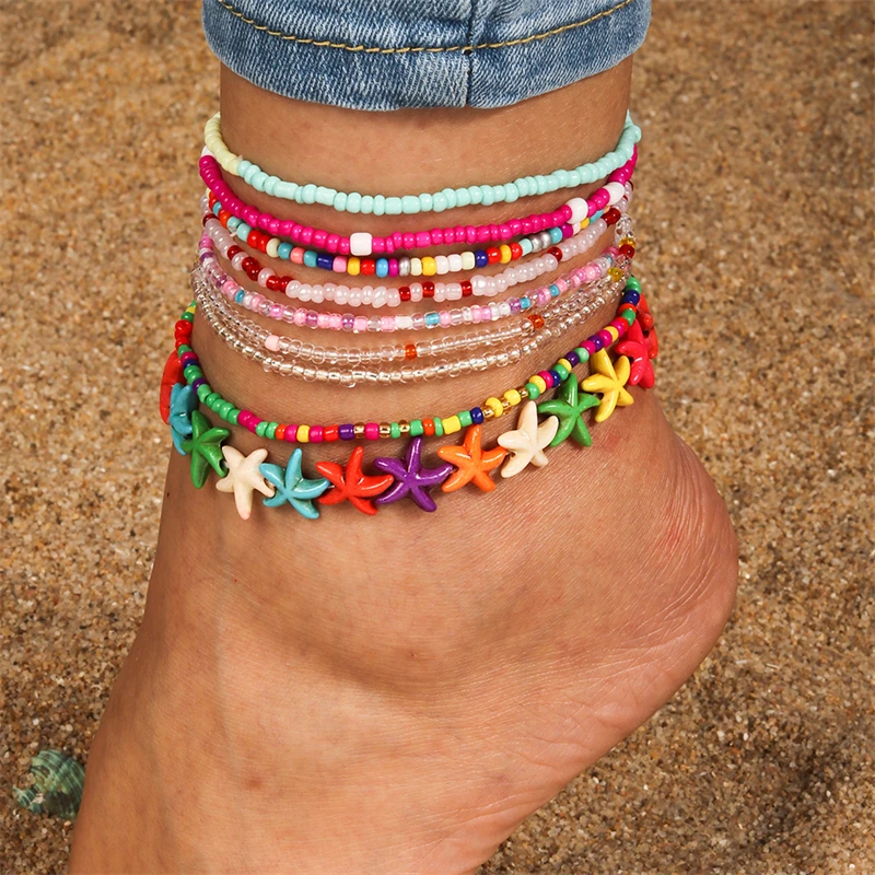 Cavigliere con perline colorate fatte a mano bohémien Summer Beach On Leg Foot Chain bracciale cavigliera donna ragazze gioielli per le vacanze