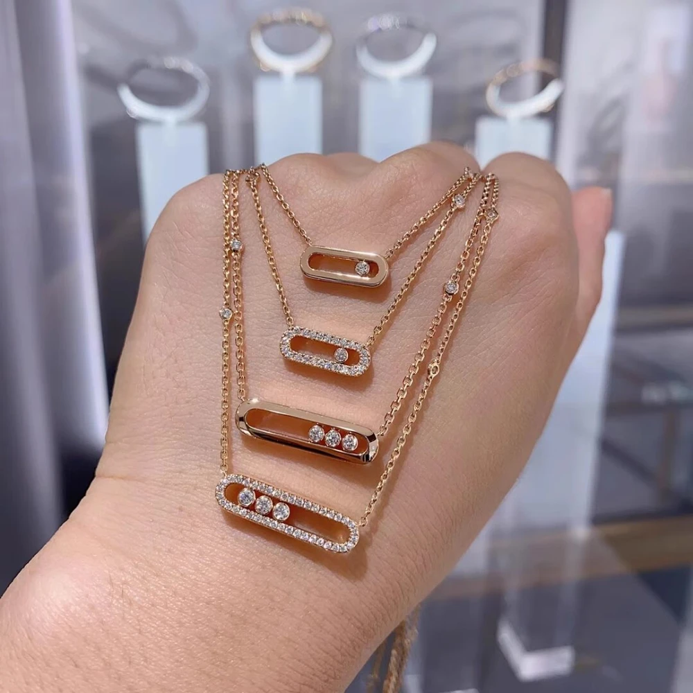 

plata 925 Movable Diamond Necklaceplating18kgold Ladies' minimalist double layered necklace woman luxury brand jewelry