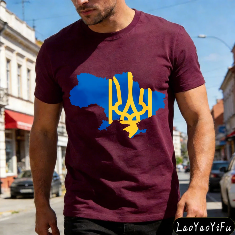Ukraine Map and Trident Emblem O-neck High Quality Cotton Summer Men T-Shirt Casual Fashion Oversized  Mens T Shirts view 4