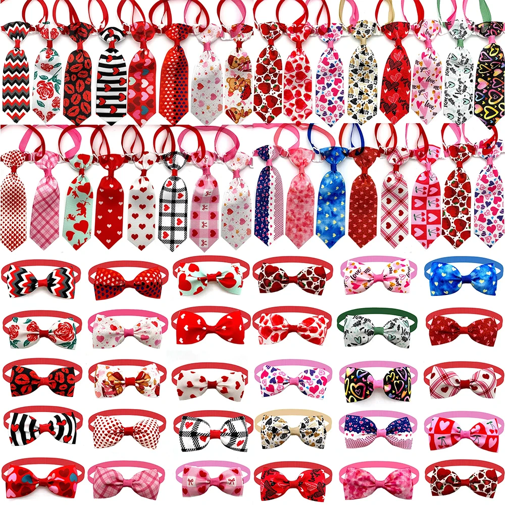 Wholesale 30/50 Pcs Small Dog Adjustable Bow Tie Valentine's Day Style Pet Dog Ties Pet Collars for Dogs Grooming Accessories