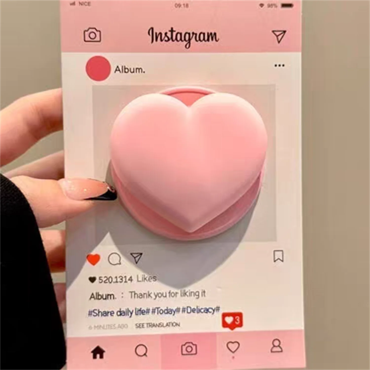 

Cute pink heart-shaped magnetic stand for Magsafe Grip Tok Griptok Bracket Phone Holder Support For IPhone Samsung Pad Smart Tok