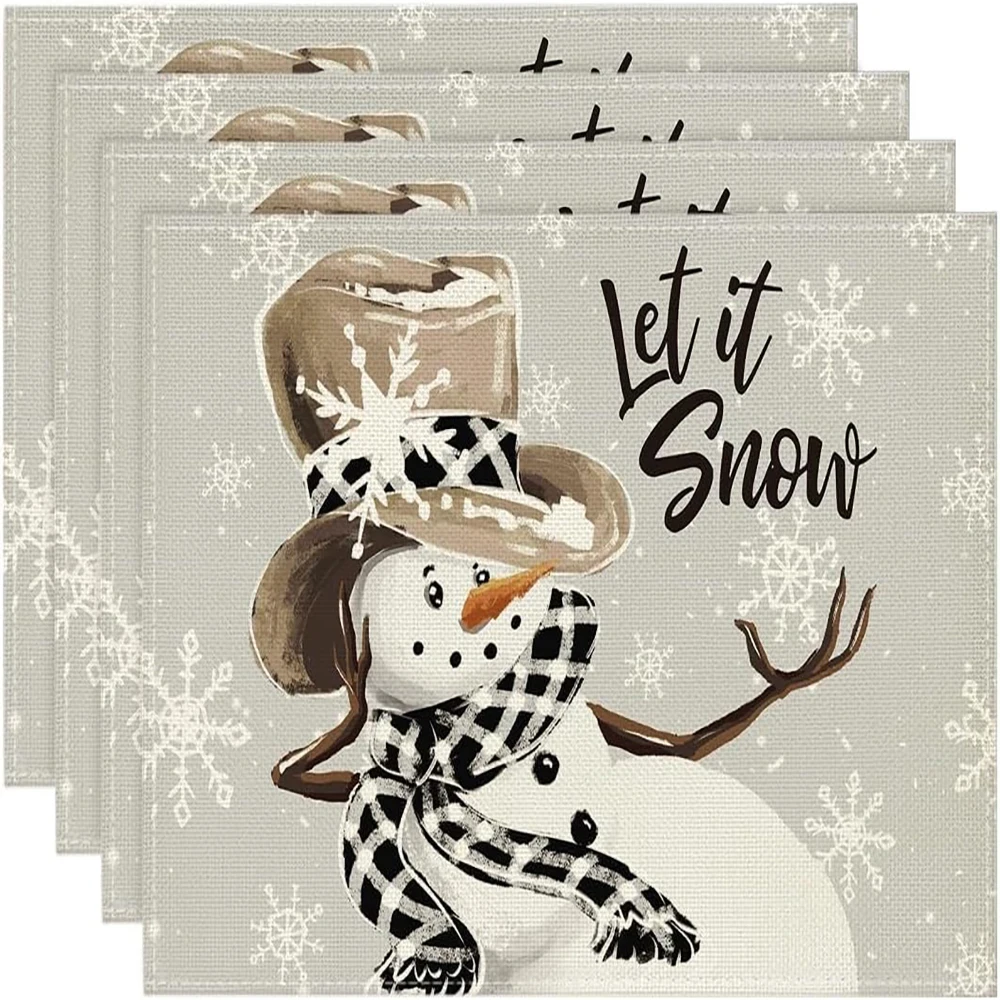 4 шт. Let it Snow Christmas Snowman Design Dinner Placemats - Набор из 4 праздничных столовых приборов, новогоднее украшение для дома и вечеринки