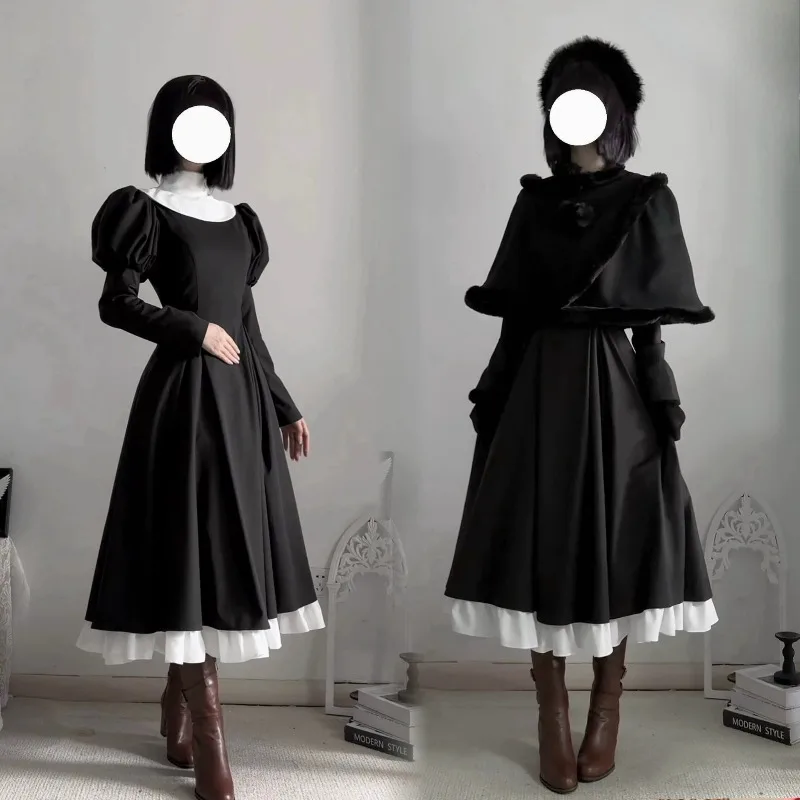 

Fate Grand Order Kuonji Alice Cosplay Costume Gothic Black Lolita Long Dress Lace Sleeves Victorian Collar Full Set For Women