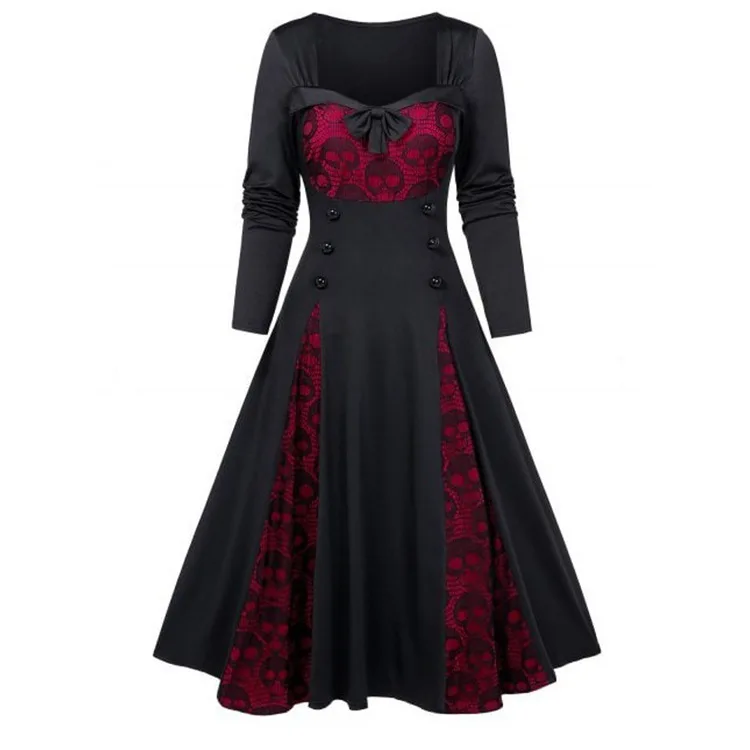 Steampunk Gothic Dress for Women Vintage Medieval Dress Cosplay Halloween Maxi Dresses Lace Victorian Skirts Costumes Clothing