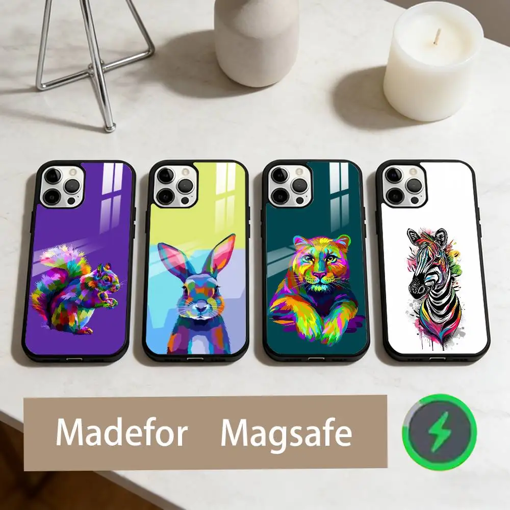 

C-Colorful A-Art Animals Phone Case For iPhone17,16,15,14,13,12,11 Plus,Pro Max Magnetic For Magsafe Wireless Charging