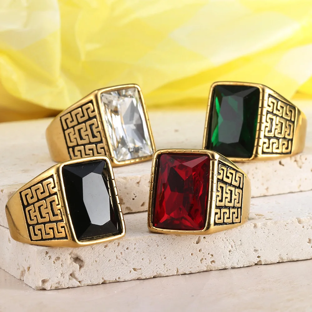 

Punk Multicolor Stone Rings for Men Women Fashion Hip Hop Striped High Quality Stainless Steel Ring Biker Jewelry Gift Wholesale