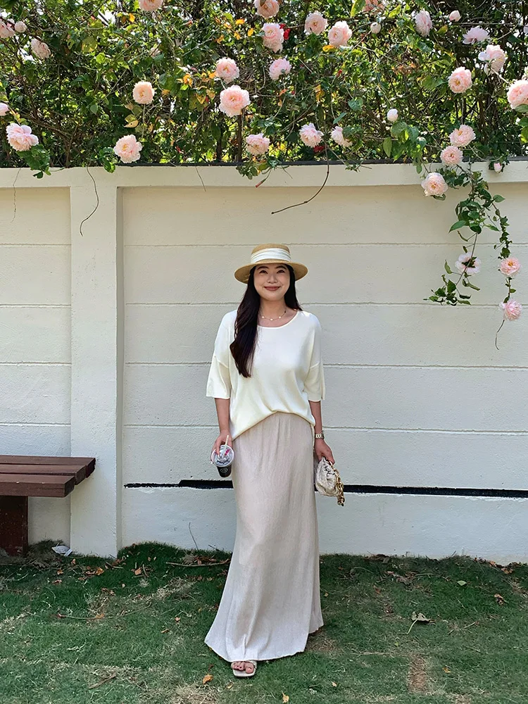 

Lin Da Hui Micro Fat Fi Tail f Skirt Women's Summer New Large Size Korean Sle Wrap around High End Long Skirt