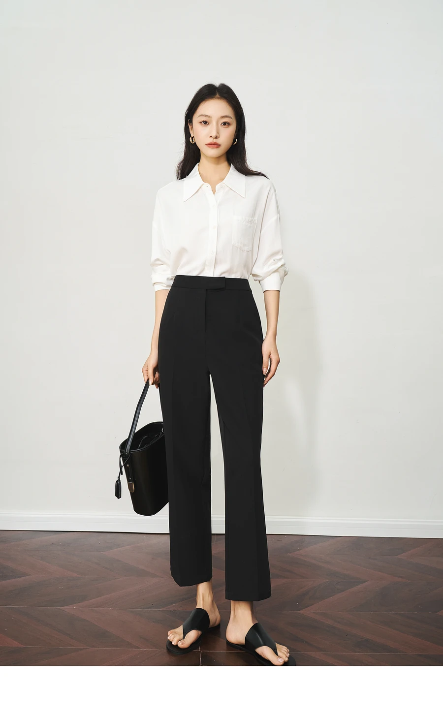 OLrain 2025 Autumn High Waist Office Pants Women Straight Wide-Leg Professional Trousers Elastic Comfort Slim Pants O57XK98838