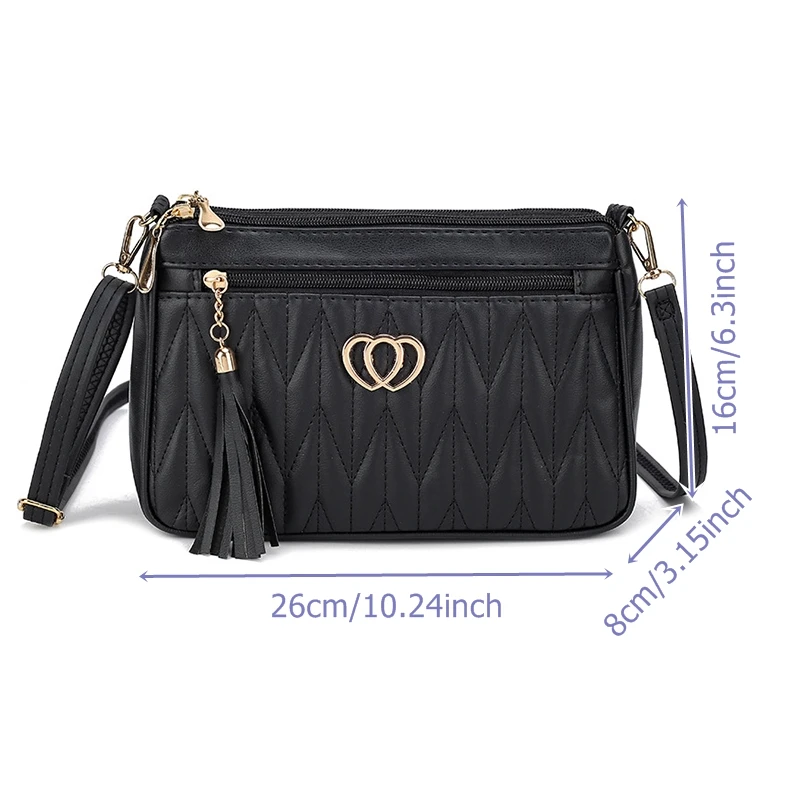 PU Crossbody Bags Double Zipper 2024 New Fashion Shoulder Bag for Women Large Capacity Tassel Decoration Heart-shaped Hardware