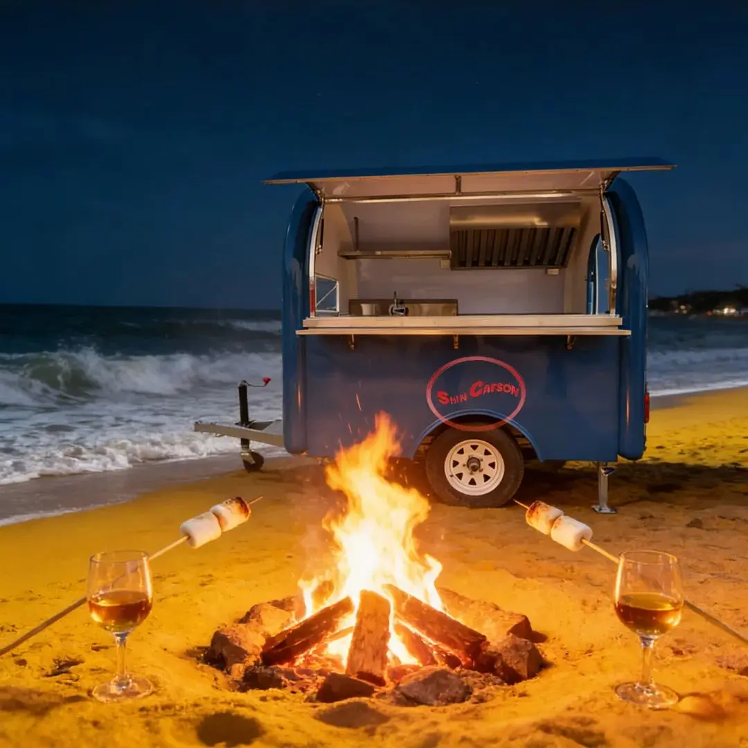 

Portable Fiberglass Food Truck Trailer Mobile Catering Cart with Foldable Counter for Outdoor Events