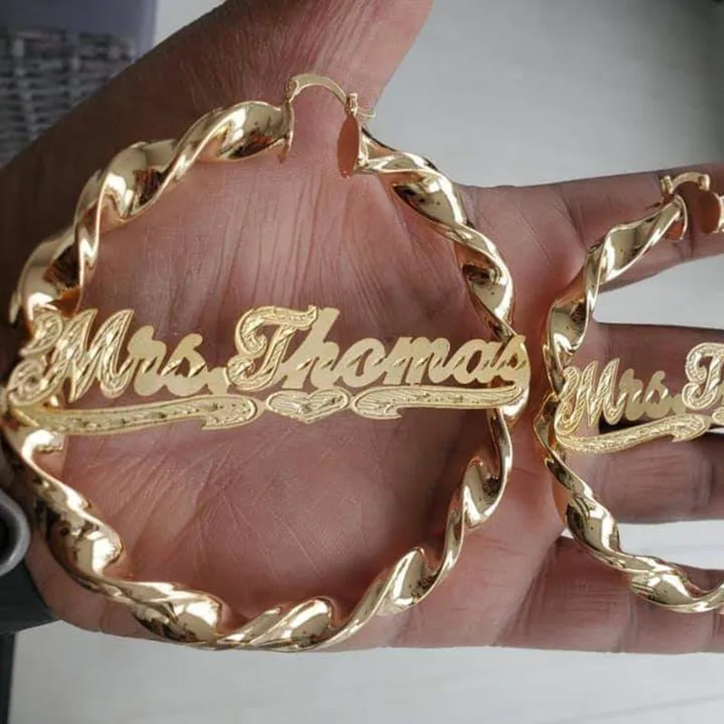 DOREMI 70MM Twist Custom Name Hoops Earrings Personalized Letter Earring Style Personalized Earring for Christmas Gift