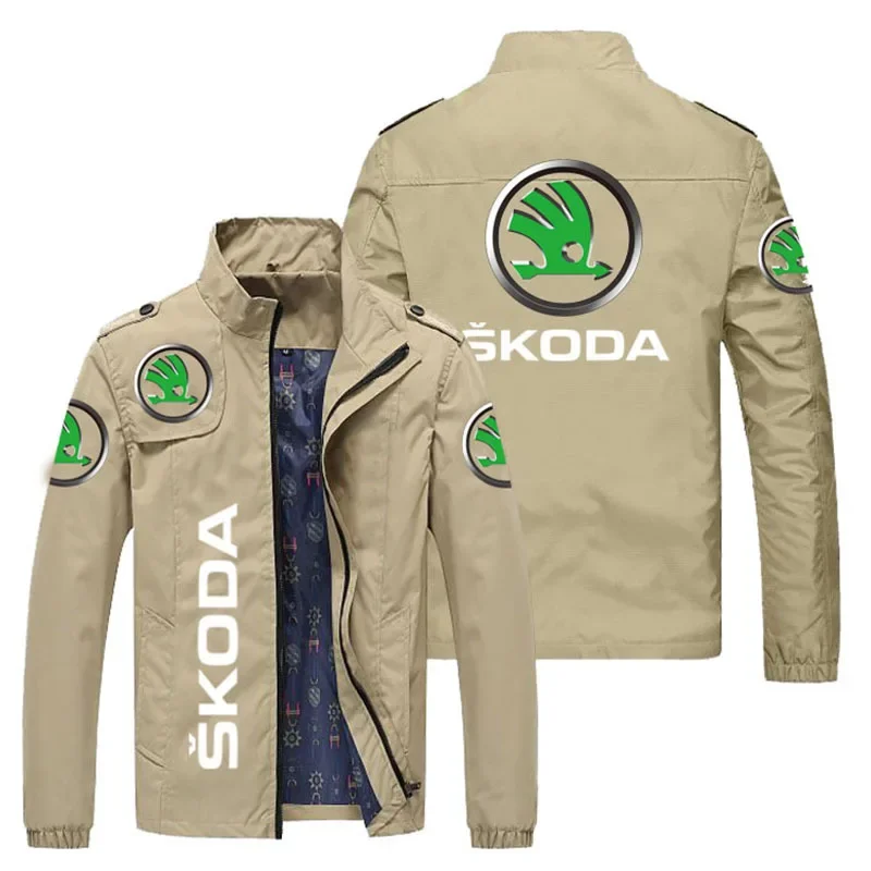 Blouson aviateur décontracté avec logo de voiture Skoda pour hommes, coupe-vent, imprimé, fermeture éclair, mince, hip-hop, combinaison masculine, printemps, automne, nouveau, 2021