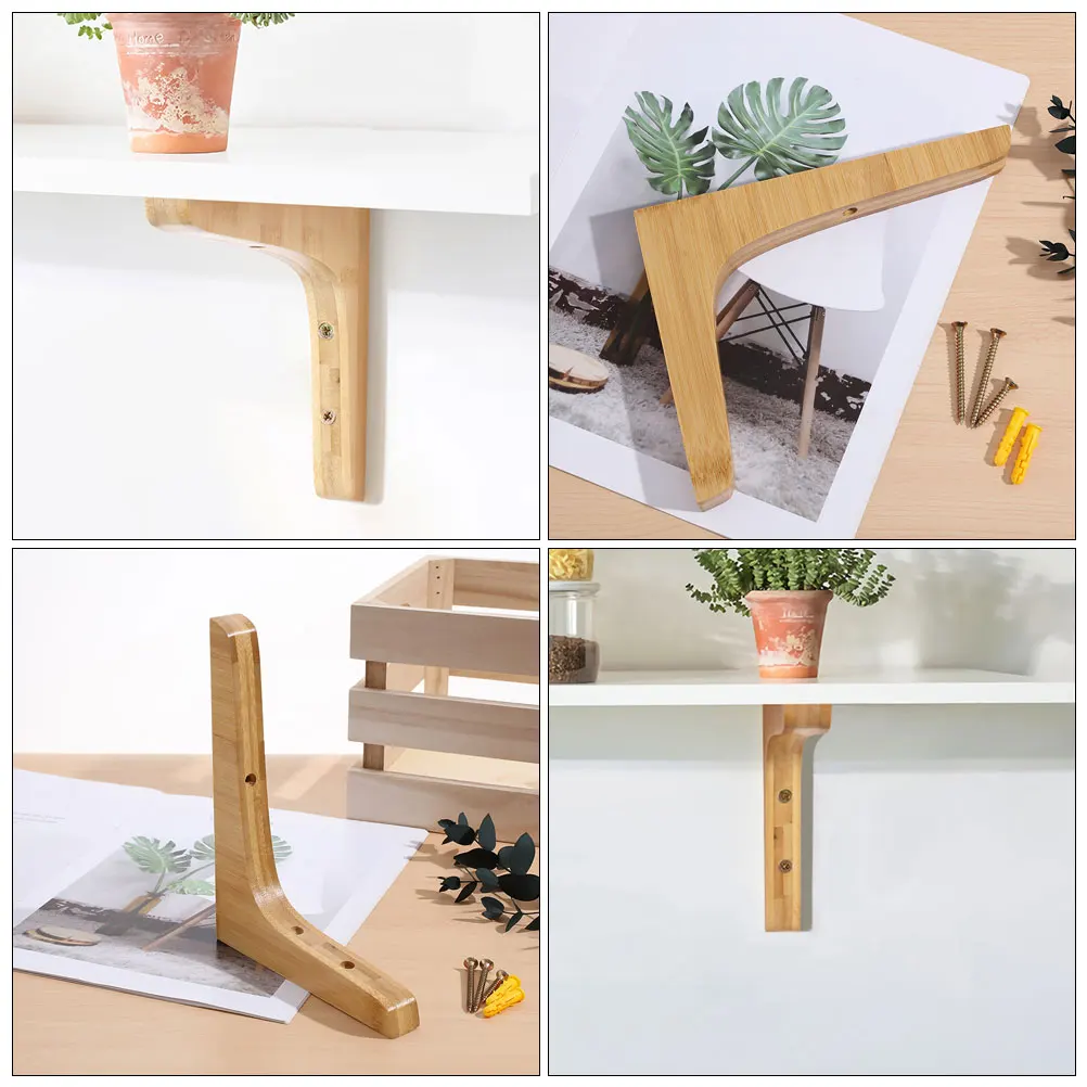 

2pcs Triangle Shelf Bracket Wood Support Frame Floating Beige Wall Mount Sturdy Pot Plants Books Decorative Items Display Living