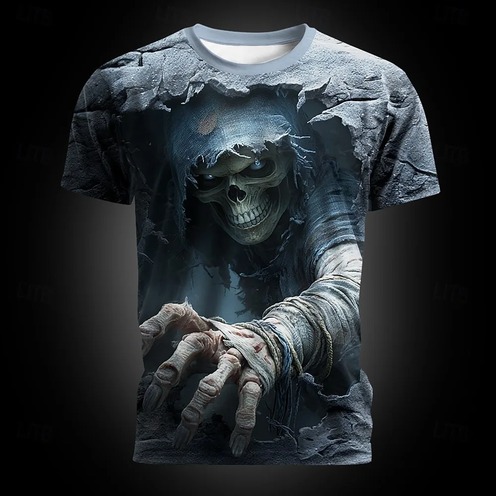 

Halloween Men's Vision Skull Short Sleeve T-shirt 3D Printed Round Neck Shirt Exaggerated Designer Horror Party Men's Clothing