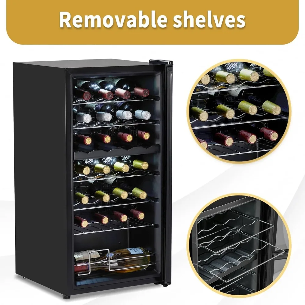 Refrigerador de vinho com compressor de zona dupla de 28 garrafas, mini geladeira de vinho compacta independente com temperatura ajustável, controle digital