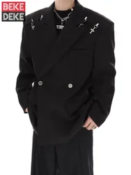 Designer Mens Blazers Solid Color Loose Fit Hip Hop Casual Suit Jacket Spring High Street Fashion Long Sleeve Outerwear Male
