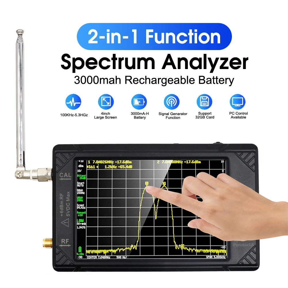 Spectrum Analyzer 4.0 Inch LCD 100kHz To 5.3GHz Handheld Tiny Frequency Analyzer With 32GB Card 2-in-1 Signal Generator