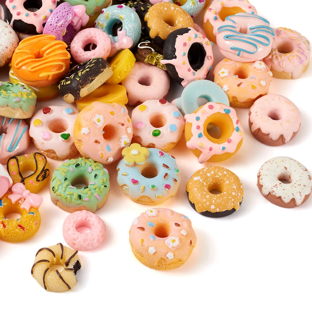 96Pcs Cute Donut Resin Flatback Cabochons Imitation Food Doughnut for DIY Mobile Phone Decoration Bobby Pin Hair Accessories kawaii sanrios cinnamoroll cartoon small night light bedroom decoration atmosphere table lamp cute birthday toys for girls