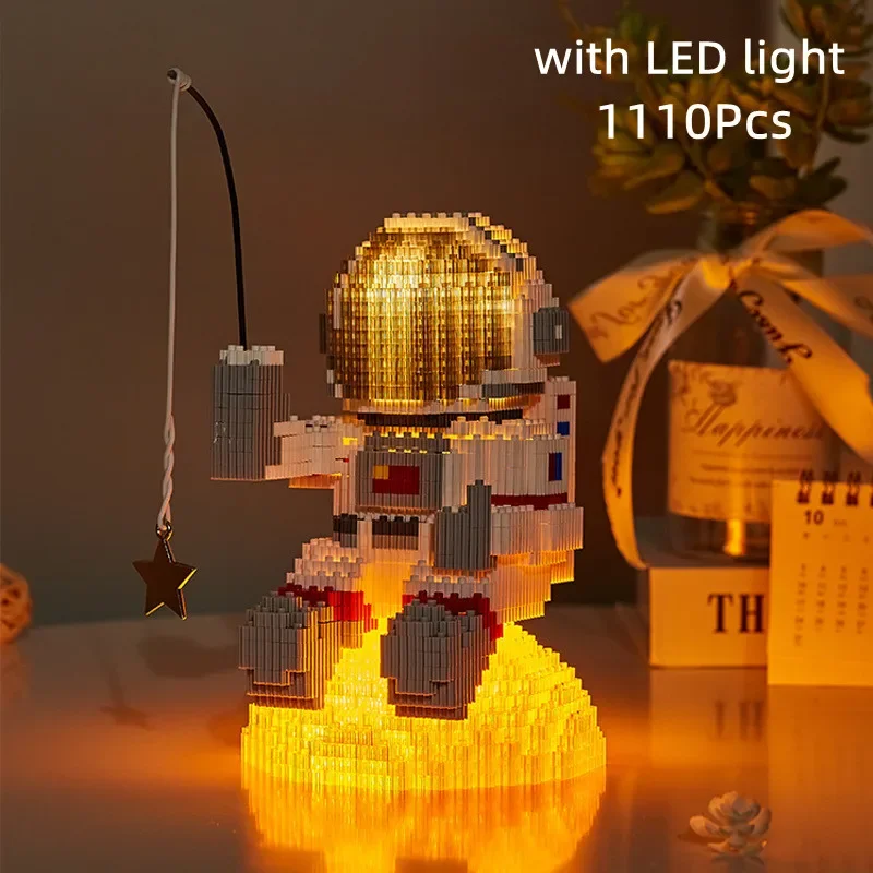 

Space miniature building block astronaut image display box, LED lights, mini diamond bricks, children's toys, gifts