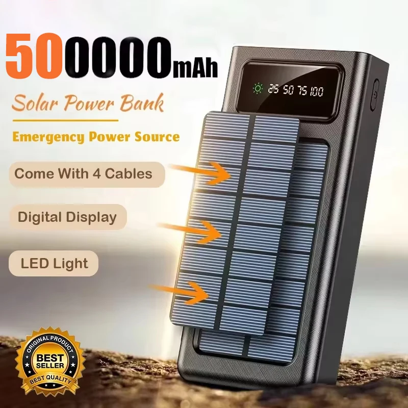 500000mAh بنك الطاقة الشمسية سعة فائقة USB 4 in1 CCC شحن سريع USB TypeC مصباح ليد في الهواء الطلق آيفون سامسونج 2026 #1