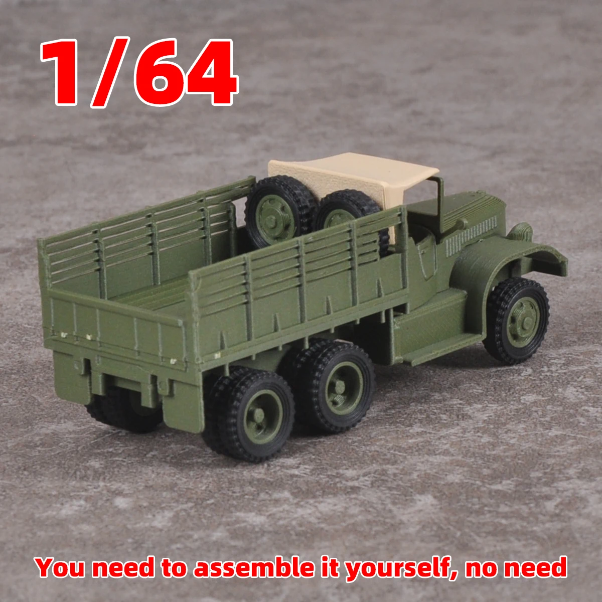 Unmontierter Montagesatz im Maßstab 1:64, statisches Miniaturmodell aus Kunststoff, Militär-LKW der Vereinigten Staaten, 1/64 – Detail 4