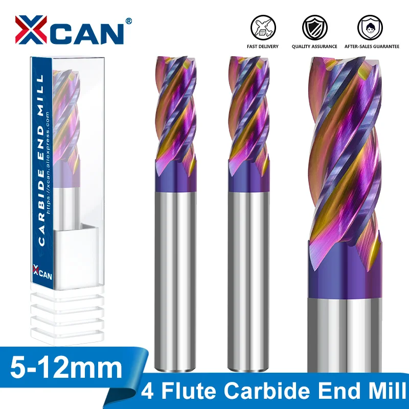 XCAN Milling Cutter Tungsten Carbide End Mill ULTRA Surface HRC 65 Spiral End Milling Bit 4 Flute 5-12mm CNC Machine Router Bit