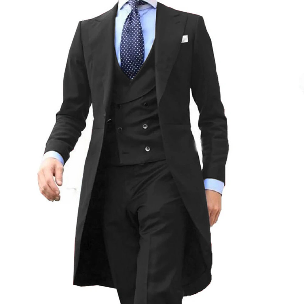 X-Long Men‘s 3 Piece Blazer+Vest+Pants Male Suit Slim Fit Tailcoat Tuxedos Prom Party Wedding Dress Gentleman Suits For Men