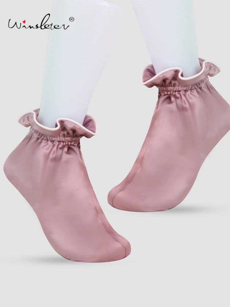 

Winsleter-19MM 100%Real Silk Foot Warmers Socks, Satin Ruffles, Women Breathable Comfortable Sleep Socks, 2026 Spring P61543CC